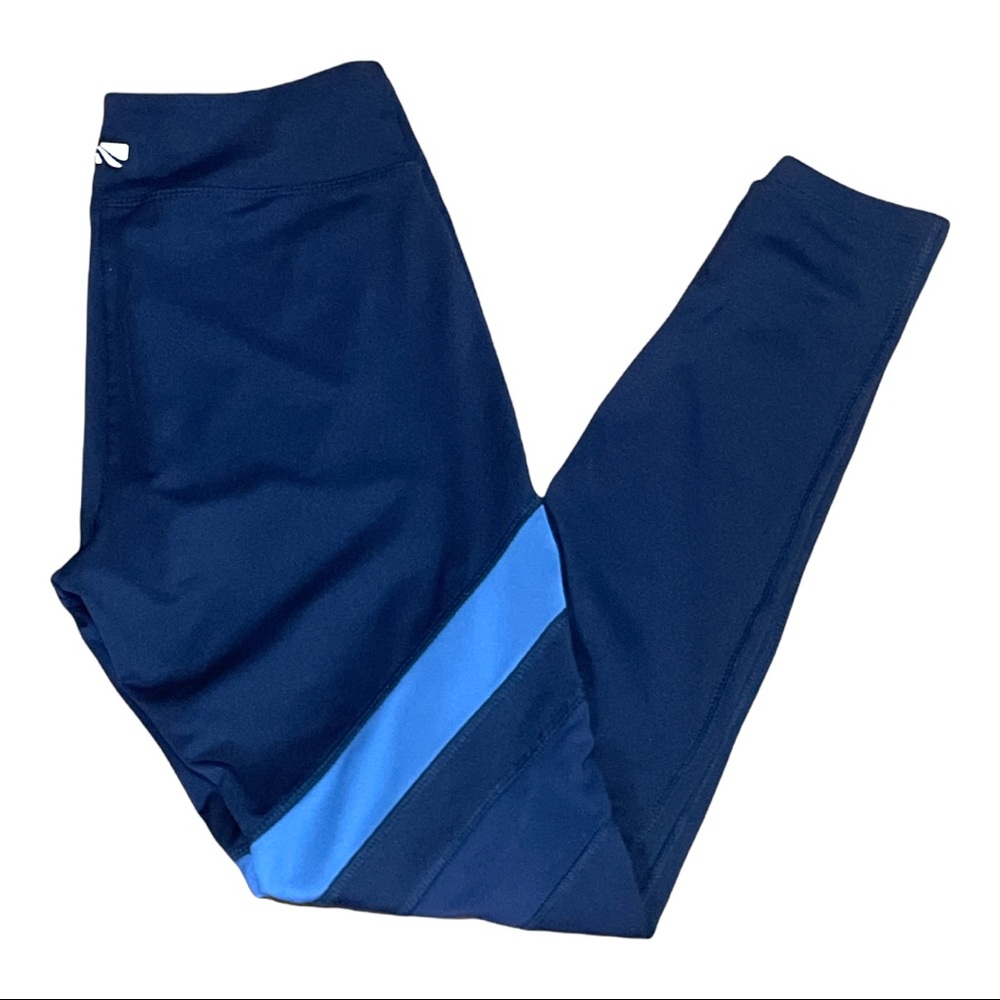 Marika Navy color block blue stripe athletic leggings with mesh Medium
